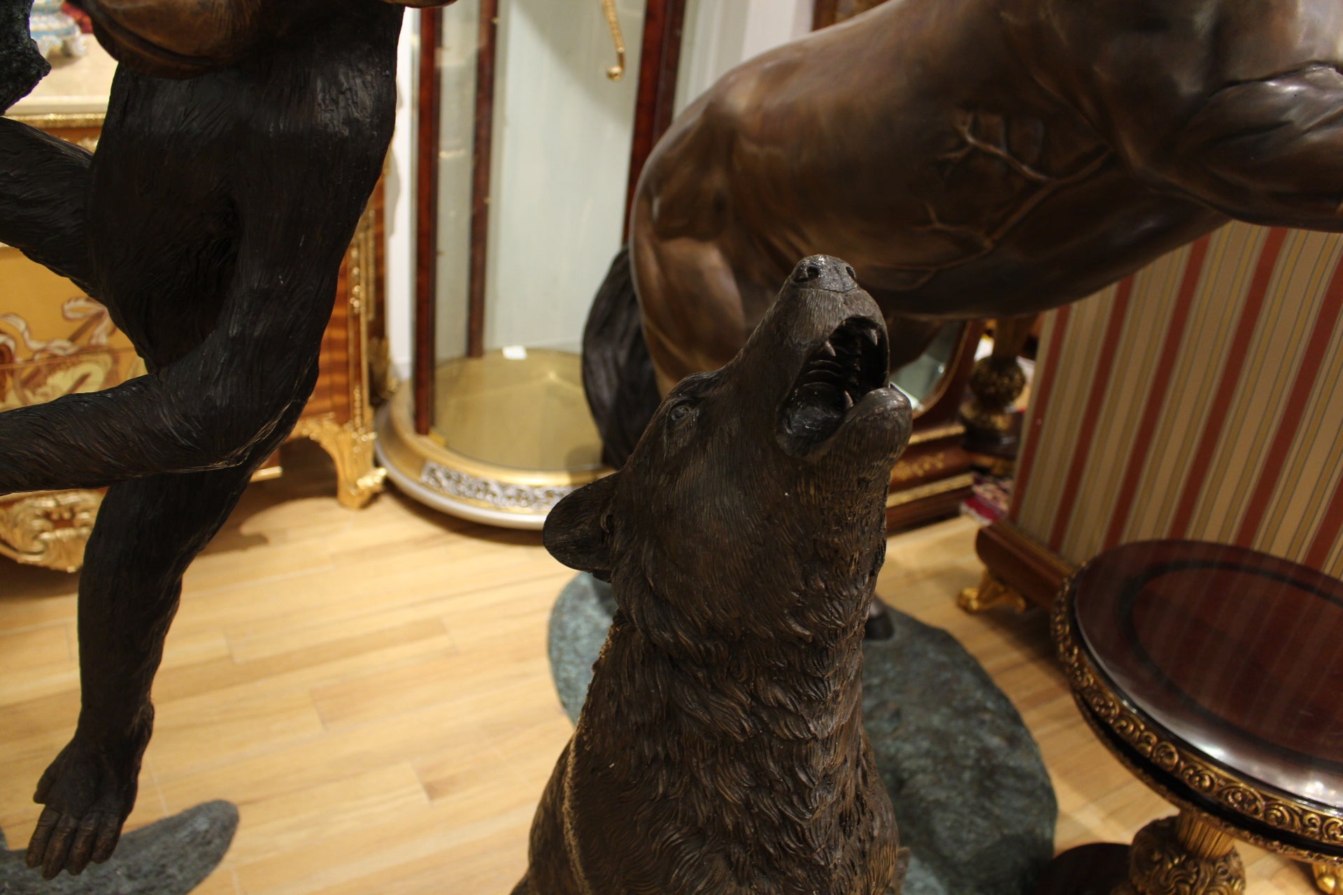 Wolf and Cubs Bronze Statue -  Size: 24"L x 17"W x 48"H. 