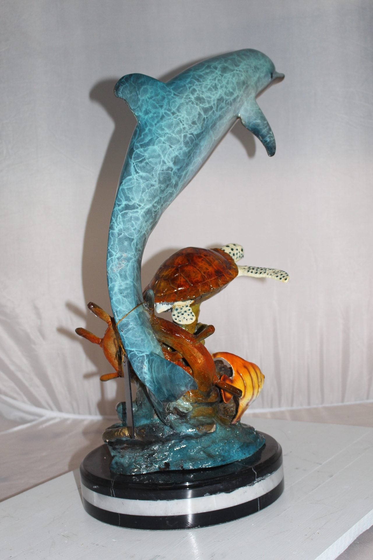 Dolphin turtle and 2 fish Bronze Statue -  Size: 18"L x 16"W x 25"H. 