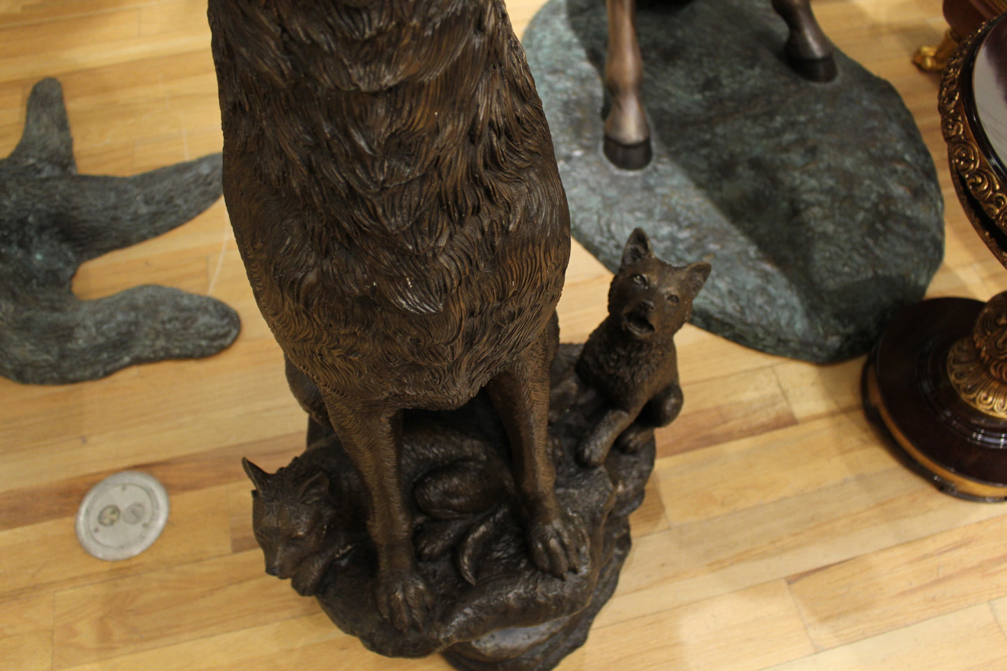 Wolf and Cubs Bronze Statue -  Size: 24"L x 17"W x 48"H. 