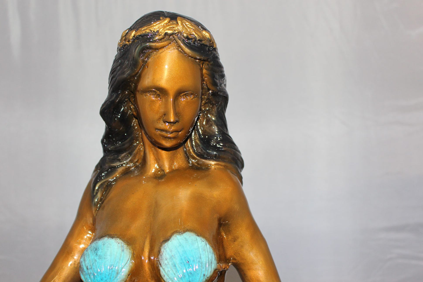 Mermaid with 2 dolphins Bronze Statue -  Size: 14"L x 14"W x 28"H. 