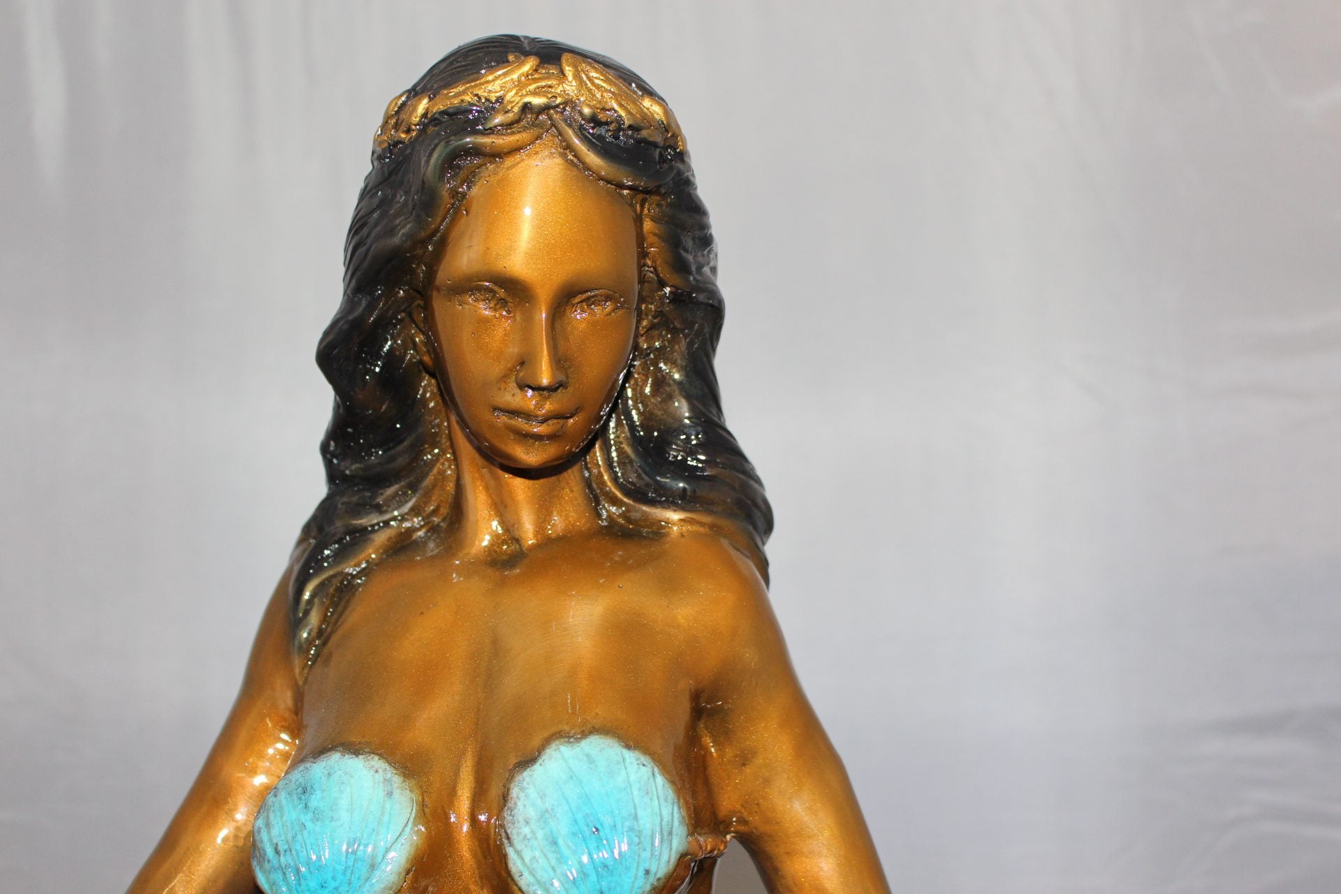 Mermaid with 2 dolphins Bronze Statue -  Size: 14"L x 14"W x 28"H. 