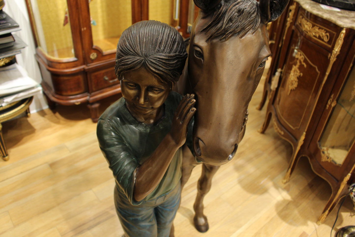 Young Girl and her pony Bronze Statue -  Size: 48"L x 20"W x 48"H. 
