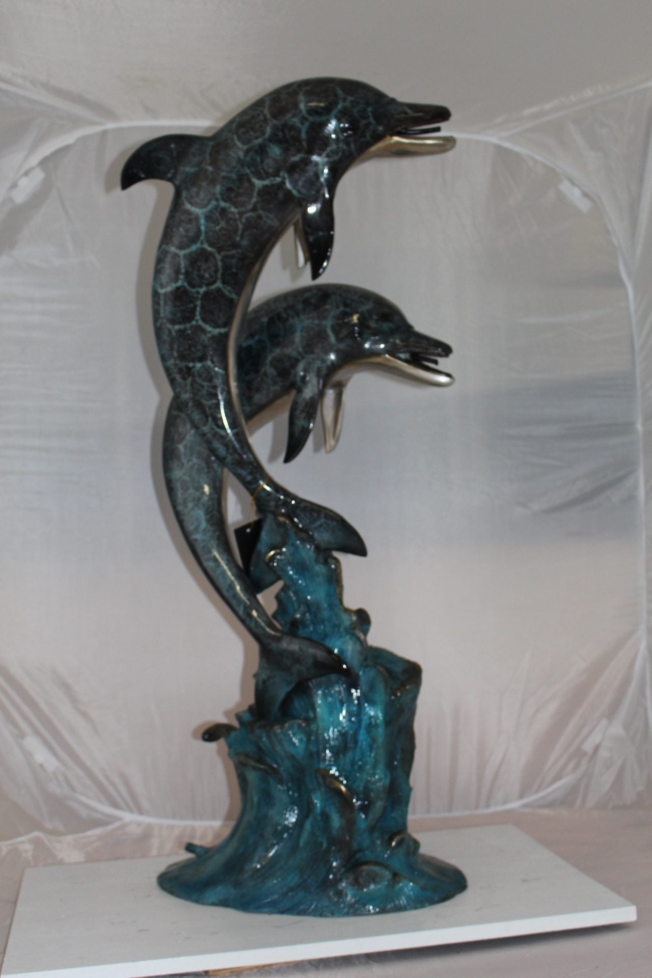 Two Dolphins fountain Bronze Statue -  Size: 22"L x 12"W x 46"H. 