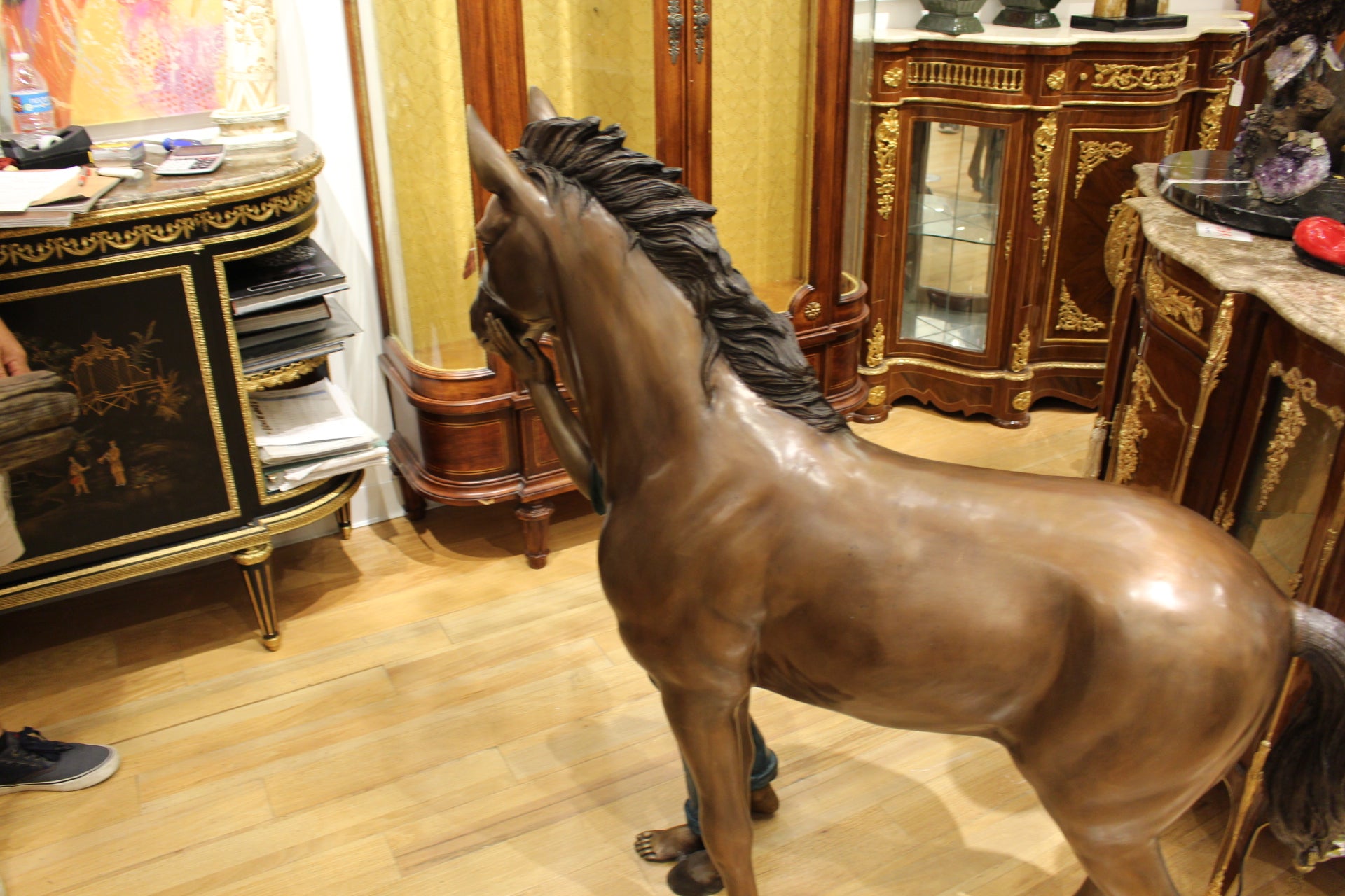Young Girl and her pony Bronze Statue -  Size: 48"L x 20"W x 48"H. 