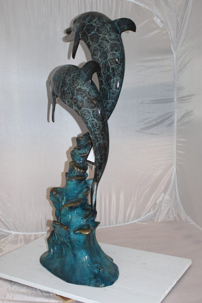 Two Dolphins fountain Bronze Statue -  Size: 22"L x 12"W x 46"H. 