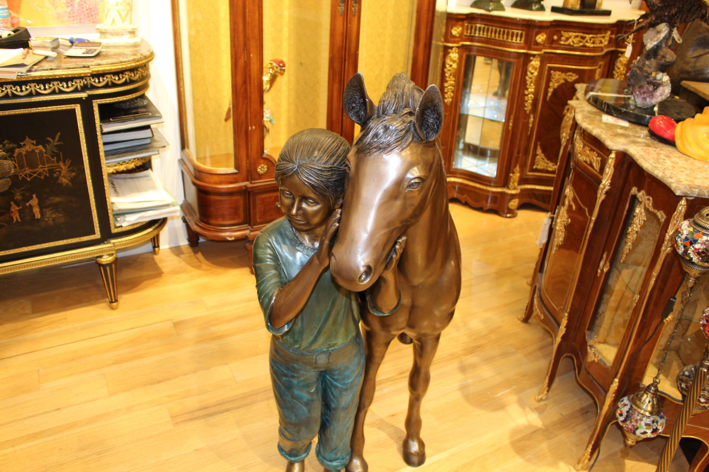 Young Girl and her pony Bronze Statue -  Size: 48"L x 20"W x 48"H. 