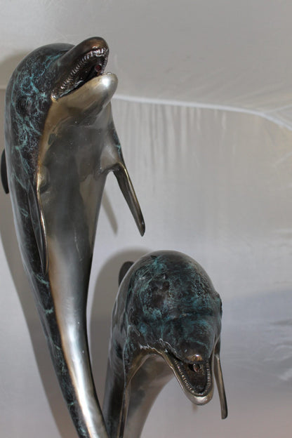 Two Dolphins fountain Bronze Statue -  Size: 22"L x 12"W x 46"H. 