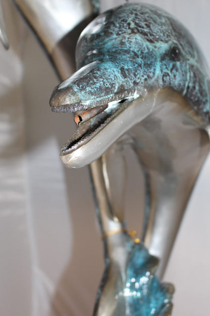 Two Dolphins fountain Bronze Statue -  Size: 22"L x 12"W x 46"H. 