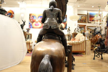 Jockey and Horse Jump a Fence Bronze Statue -  Size: 60"L x 30"W x 51"H. 