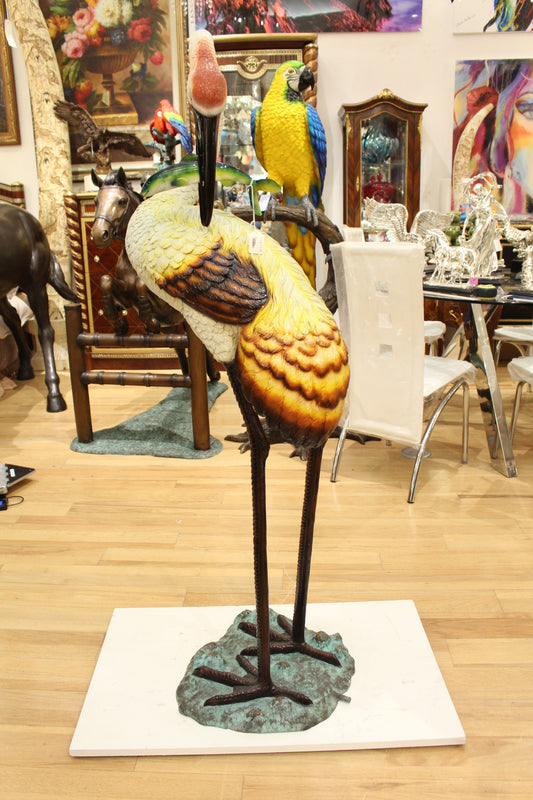 Crane Fountain Head Down Fountain Bronze Statue -  Size: 23"L x 17"W x 56"H. 