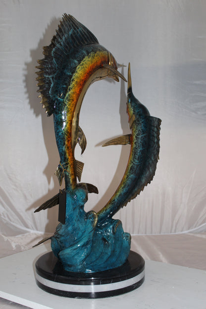 Two Sailfish fish Bronze Statue -  Size: 20"L x 16"W x 34"H.