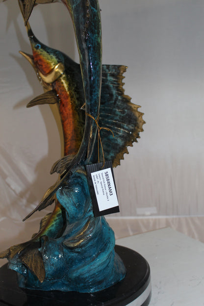 Two Sailfish Fish Bronze Statue Bronze Statue -  Size: 20"L x 16"W x 34"H. 