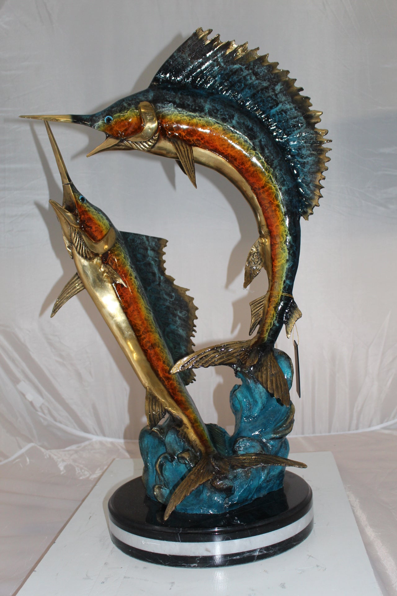 Two Sailfish fish Bronze Statue -  Size: 20"L x 16"W x 34"H.