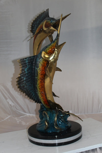 Two Sailfish fish Bronze Statue -  Size: 20"L x 16"W x 34"H.