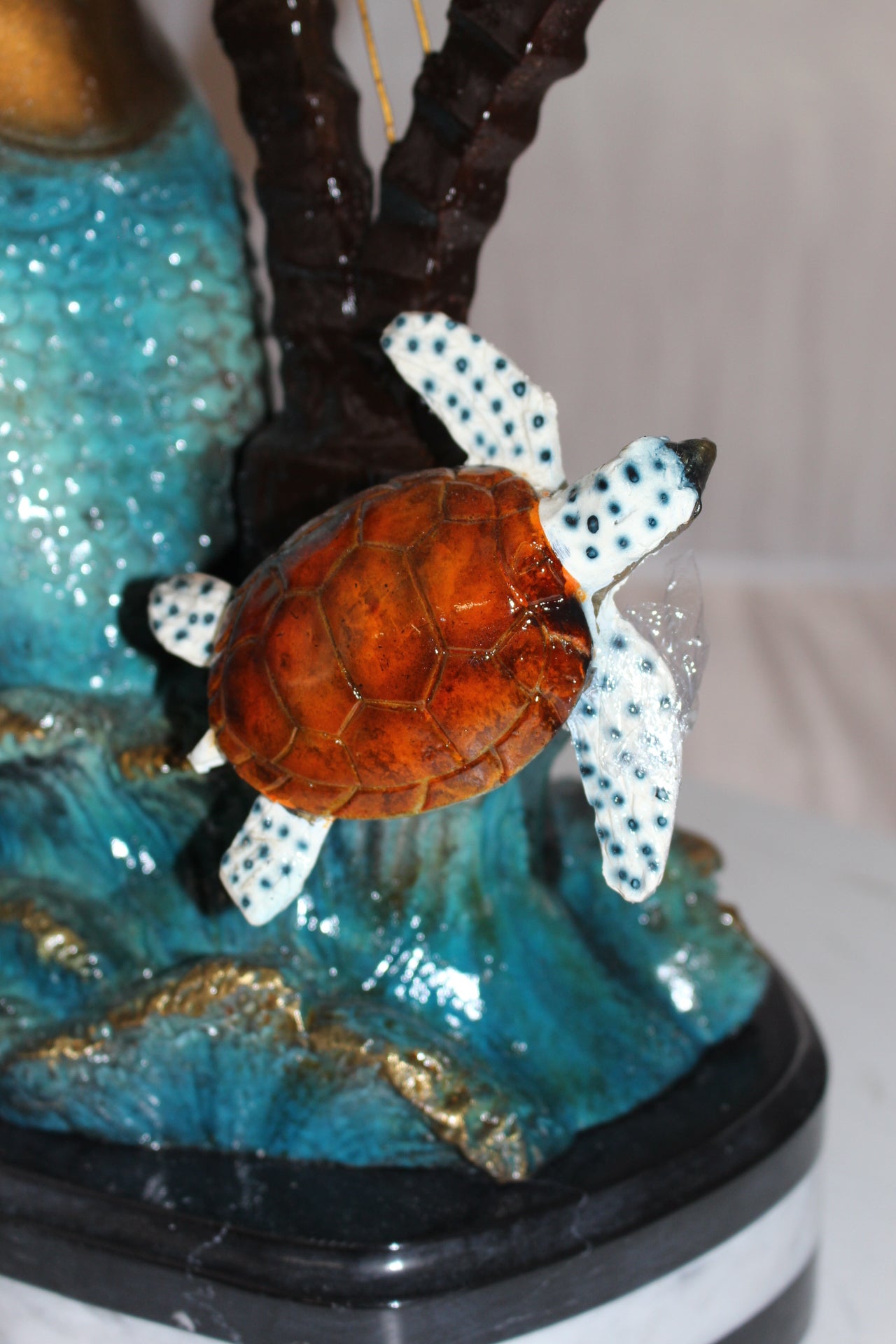 Mermaid play harp Bronze Statue -  Size: 13"L x 8"W x 22"H. 