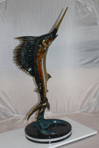 One Sailfish Bronze Statue -  Size: 18"L x 18"W x 43"H. 
