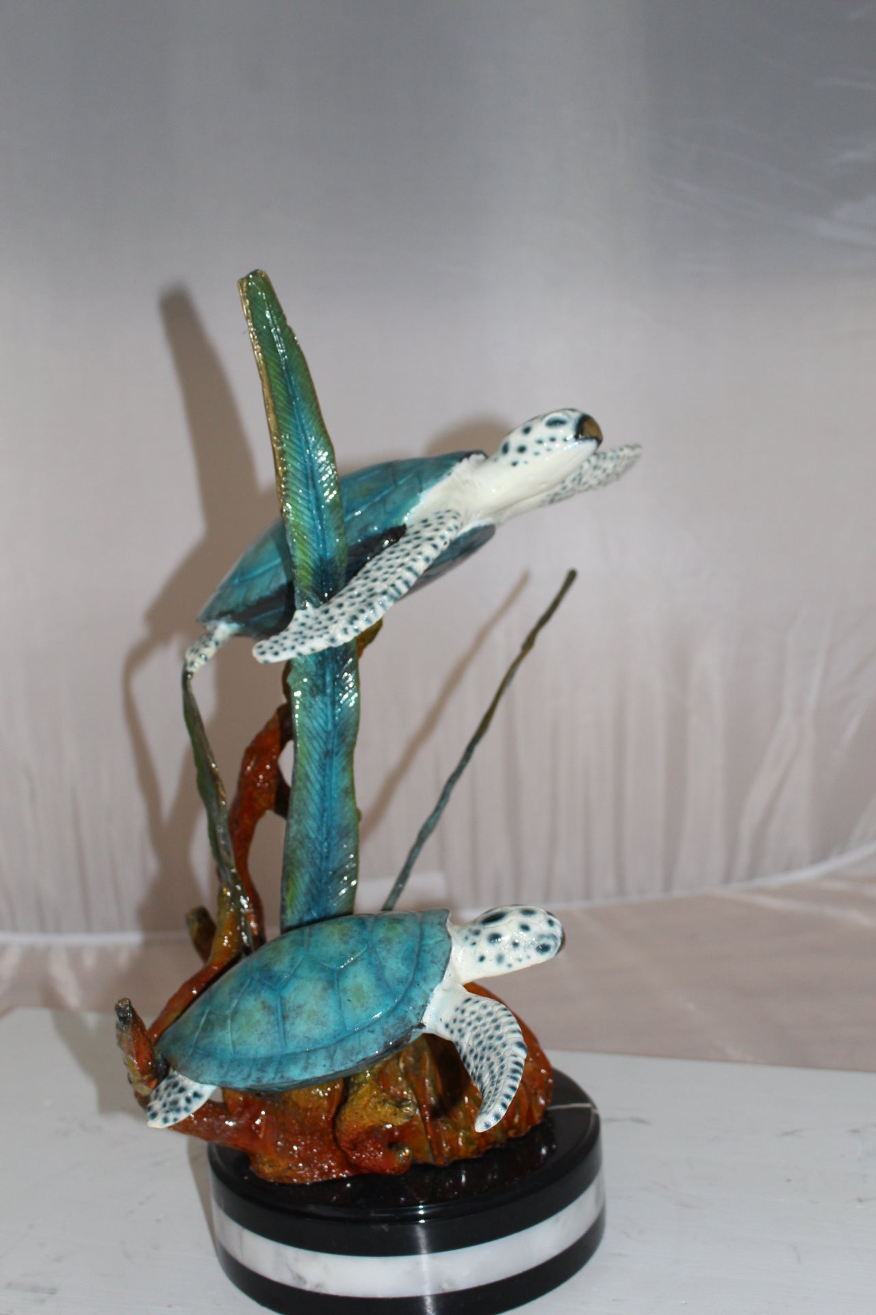 Two Sea Turtles Swimming Bronze Statue -  Size: 17"L x 9"W x 20"H. 