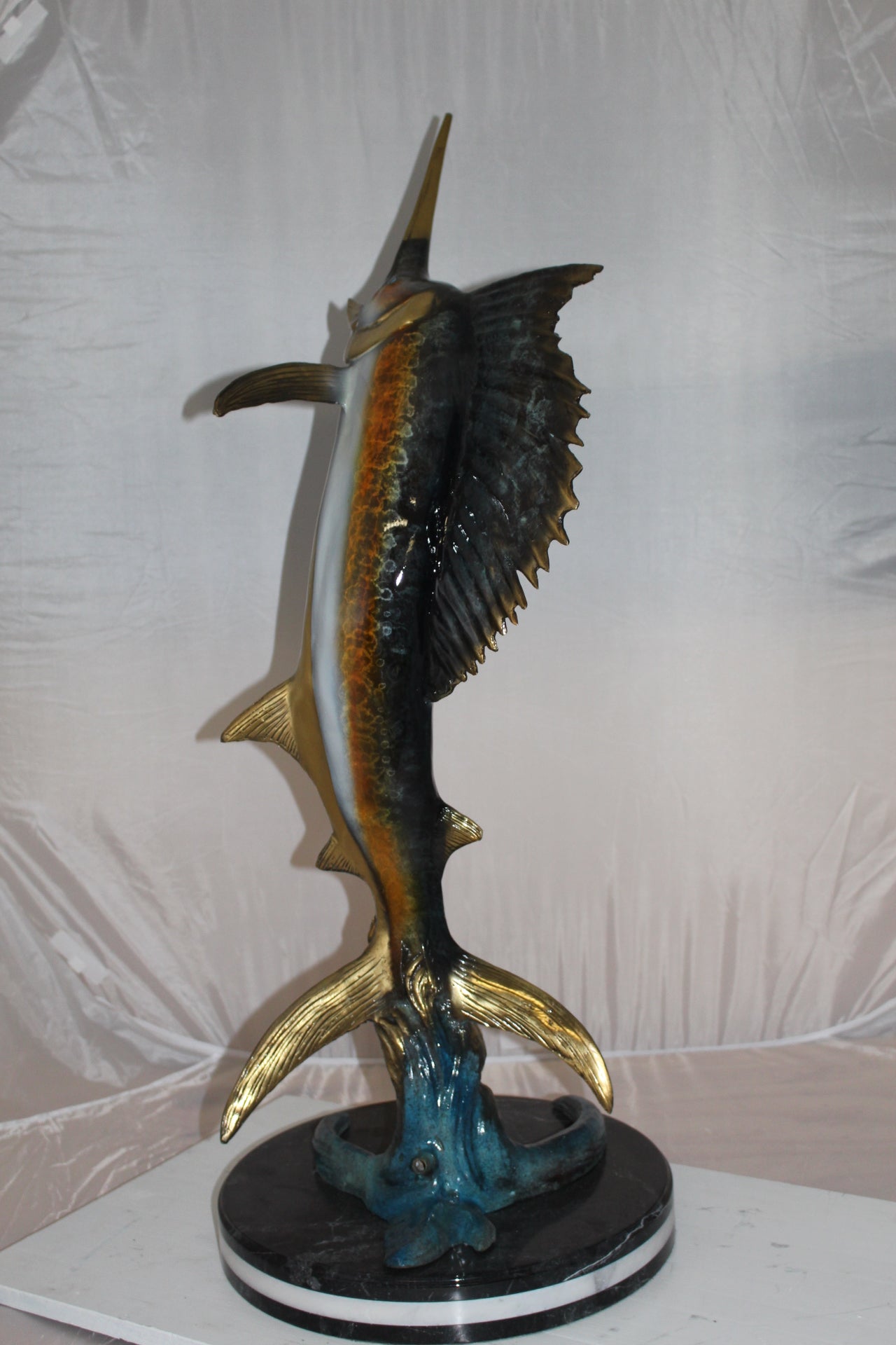 One Sailfish Bronze Statue -  Size: 18"L x 18"W x 43"H. 