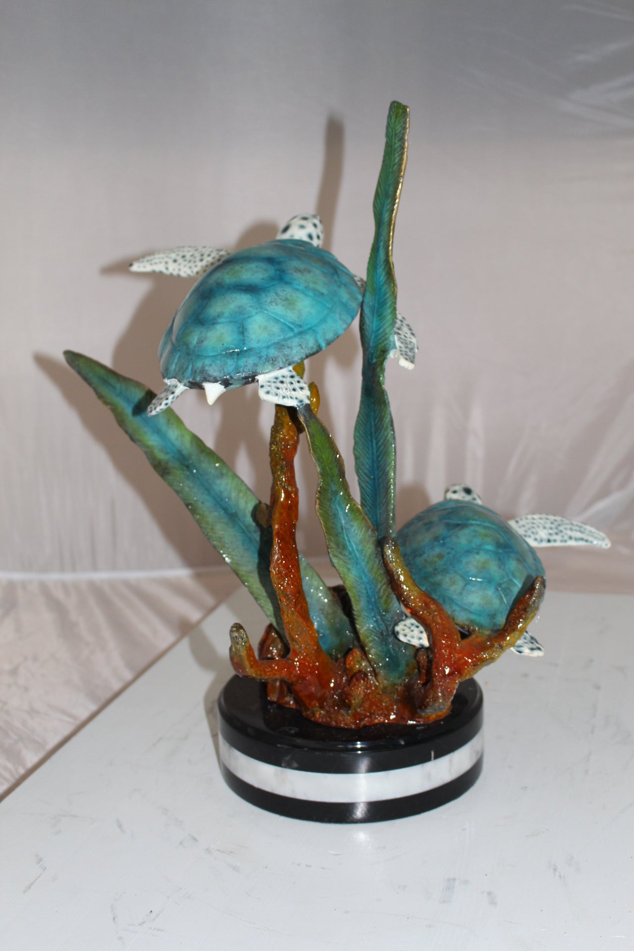 Two Sea Turtles Swimming Bronze Statue -  Size: 17"L x 9"W x 20"H. 