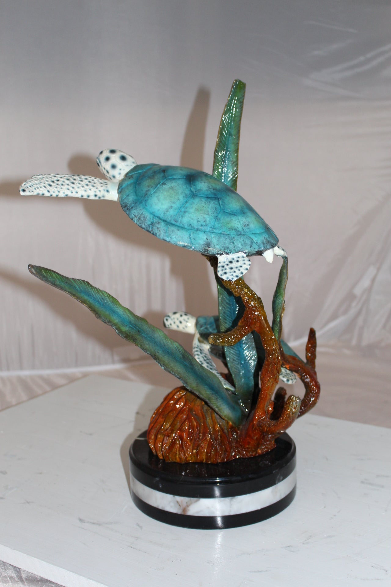 Two Sea Turtles Swimming Bronze Statue -  Size: 17"L x 9"W x 20"H. 