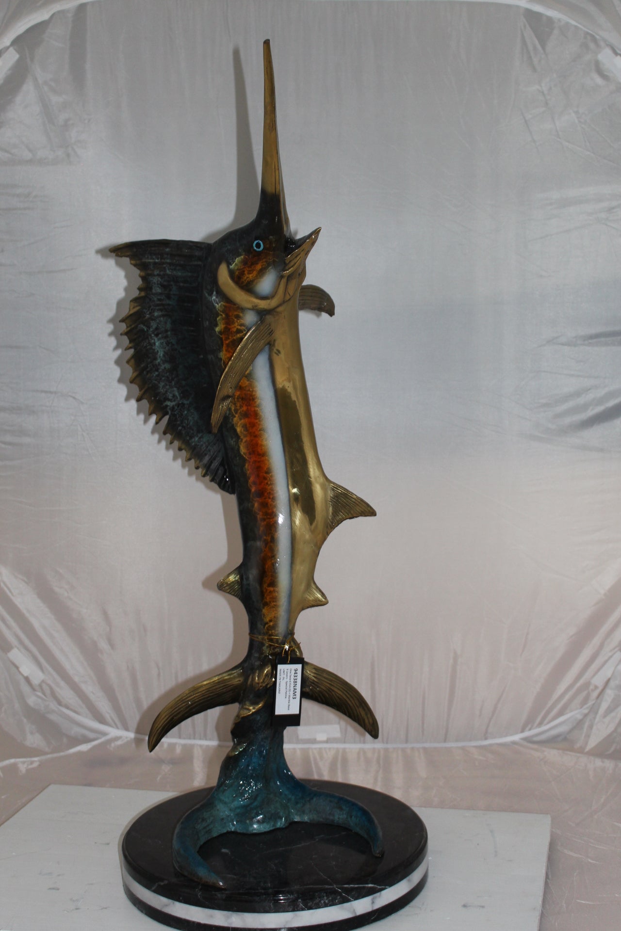 One Sailfish Bronze Statue -  Size: 18"L x 18"W x 43"H. 