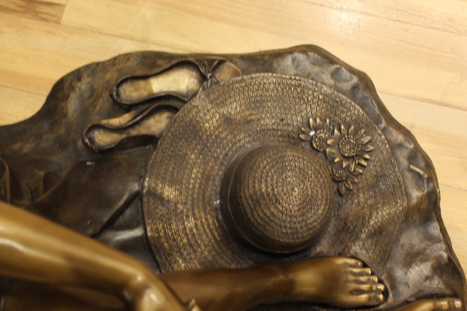 Lady on Stone Bronze Statue -  Size: 33"L x 23"W x 34"H. 