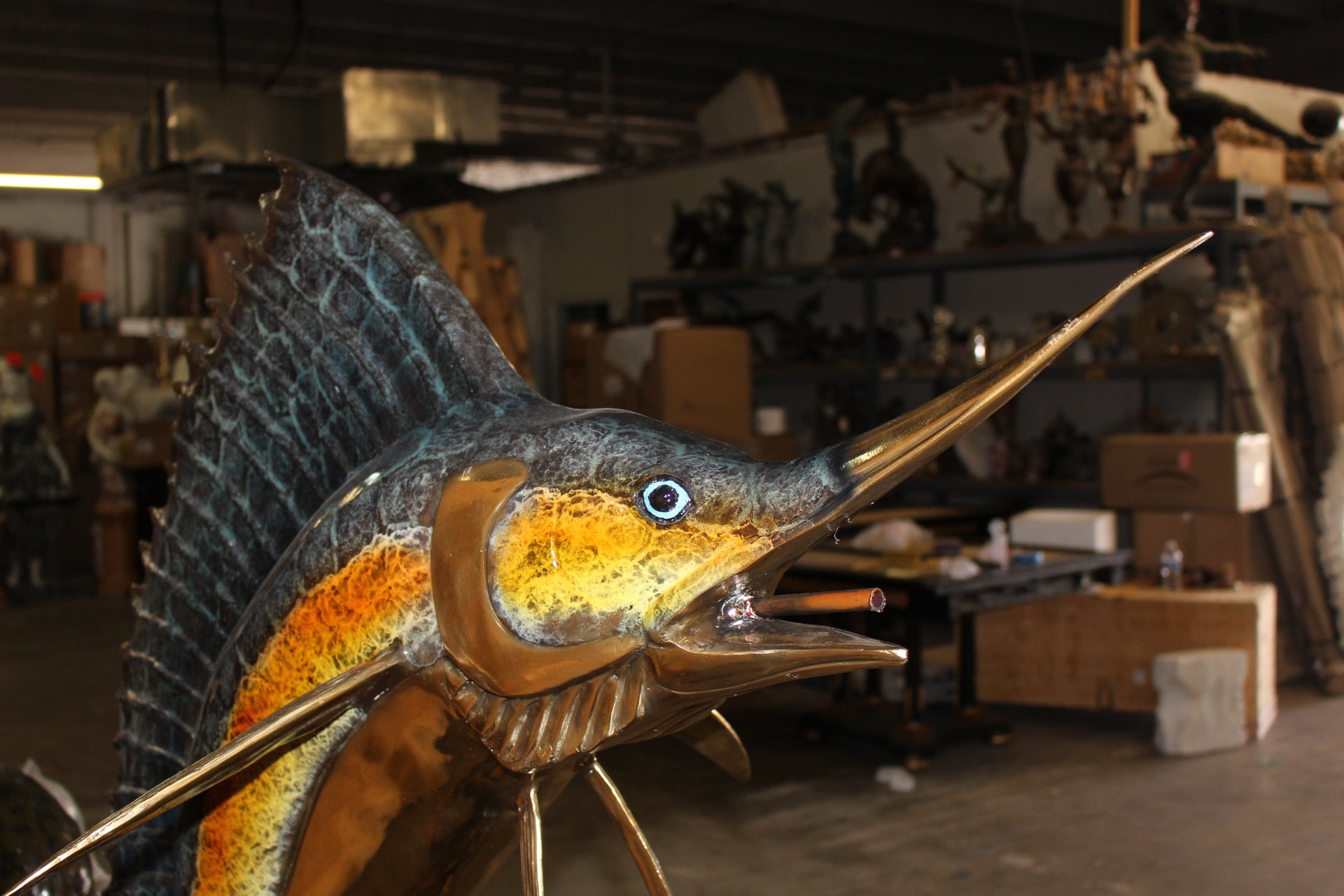 Large Sailfish Bronze Statue -  Size: 38"L x 24"W x 67"H. 