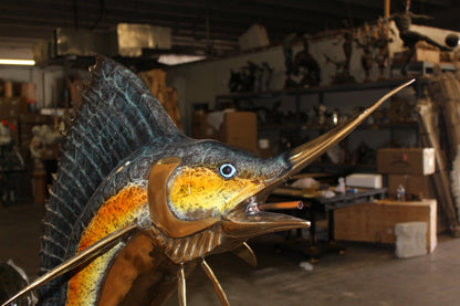 Large Sailfish Bronze Statue -  Size: 38"L x 24"W x 67"H. 