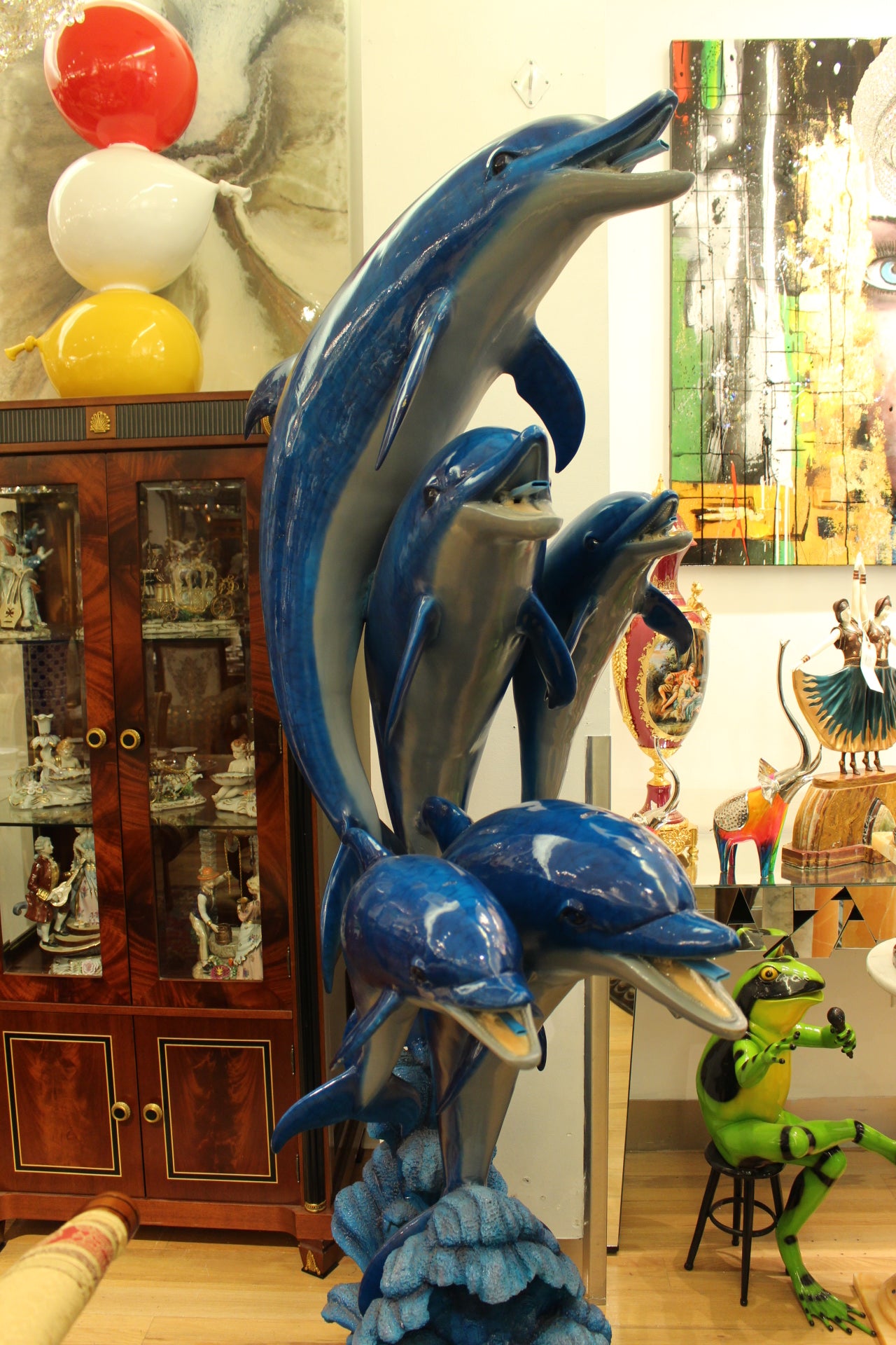 Five Dolphins On Wave Bronze Statue/Fountain  -  Size: 47"L x 27"W x 84"H. 