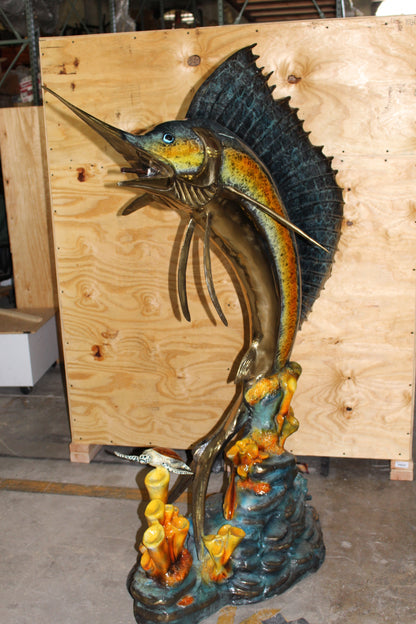 Large Sailfish Bronze Statue -  Size: 38"L x 24"W x 67"H. 