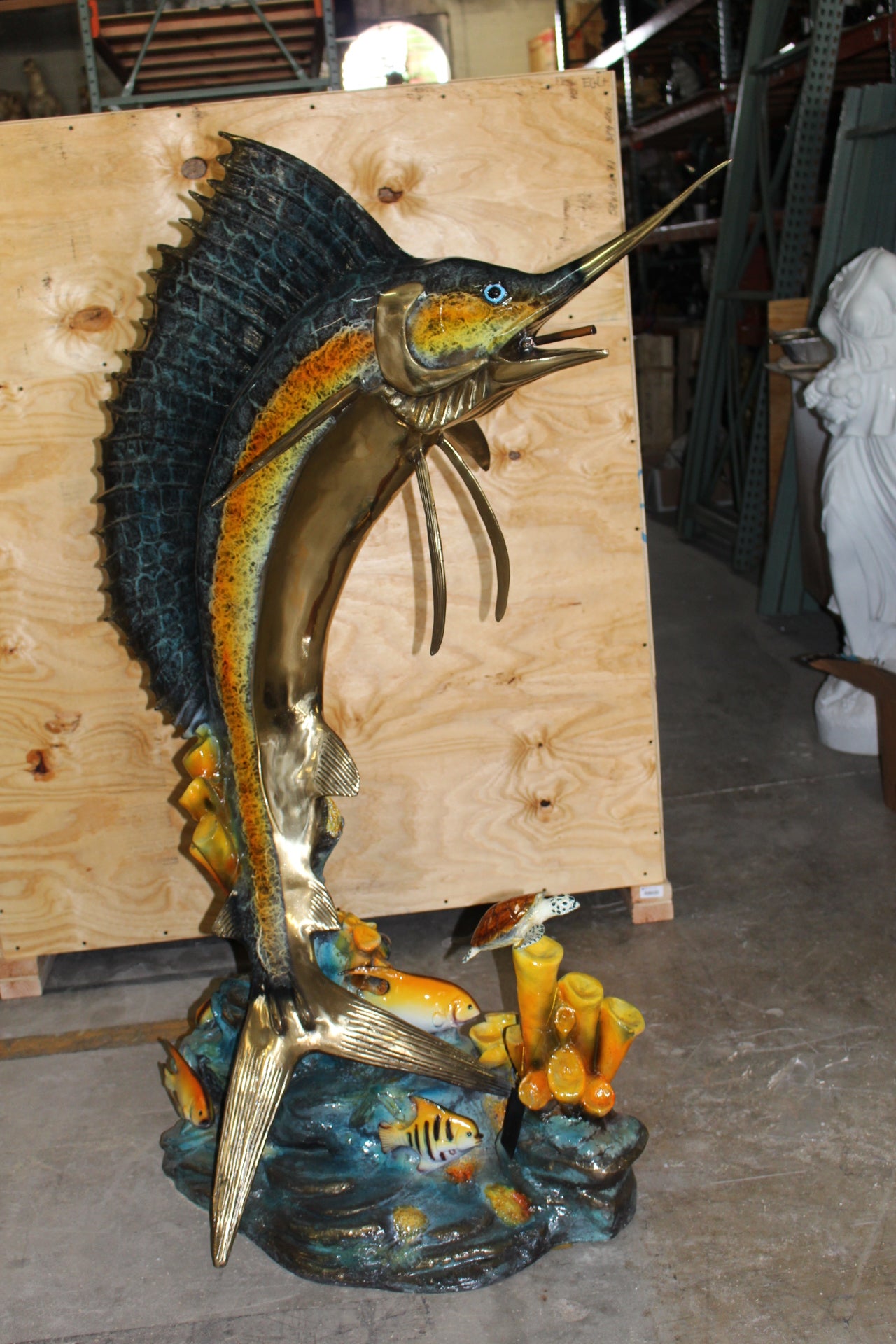 Large Sailfish Bronze Statue -  Size: 38"L x 24"W x 67"H. 