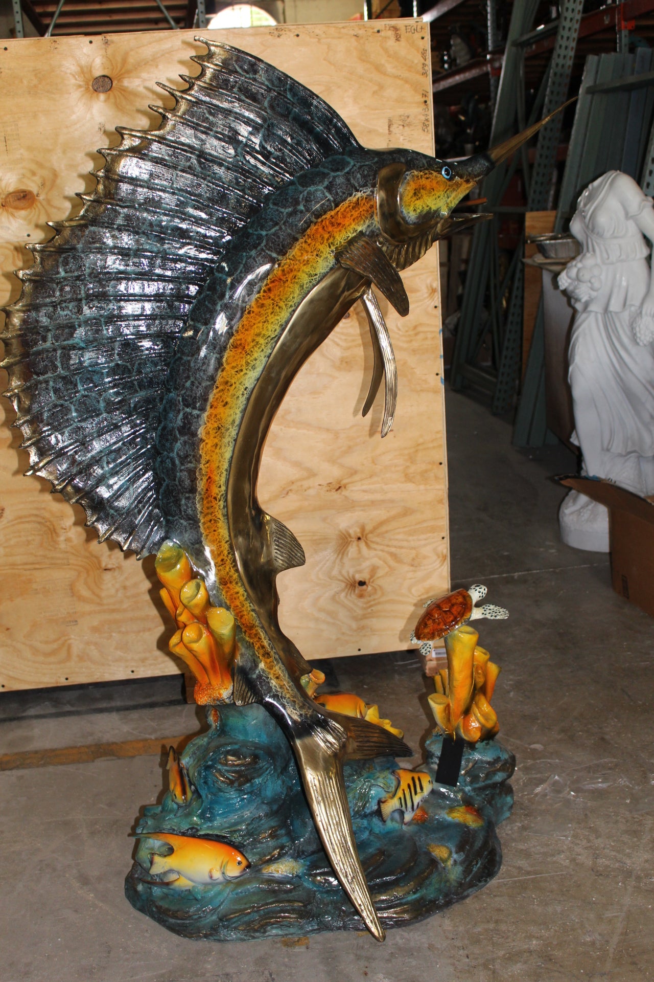Large Sailfish Bronze Statue -  Size: 38"L x 24"W x 67"H. 