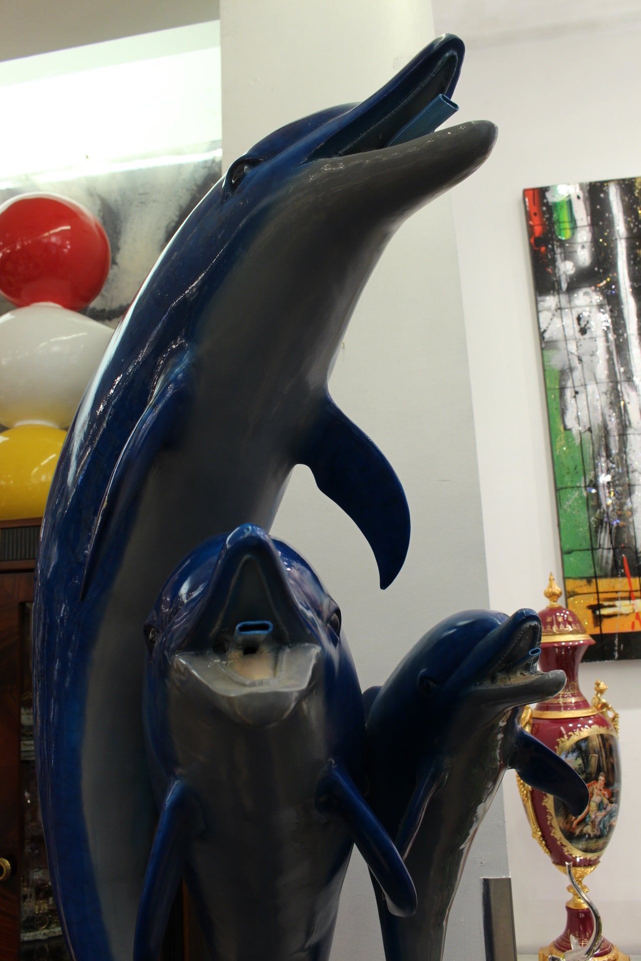 Five Dolphins On Wave Bronze Statue/Fountain  -  Size: 47"L x 27"W x 84"H. 