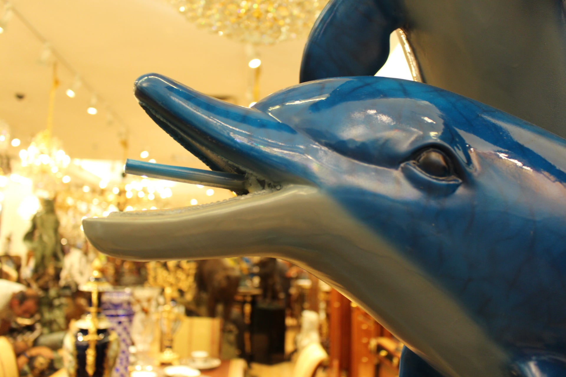 Five Dolphins On Wave Bronze Statue/Fountain  -  Size: 47"L x 27"W x 84"H. 
