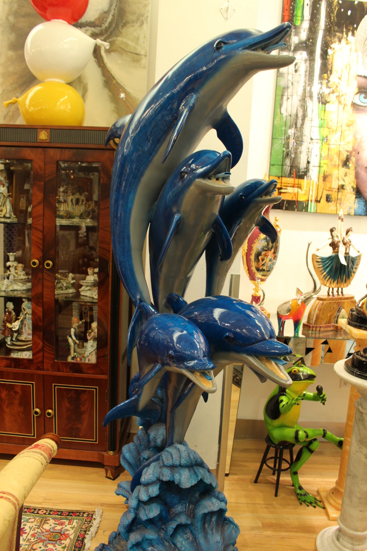 Five Dolphins On Wave Bronze Statue/Fountain  -  Size: 47"L x 27"W x 84"H. 