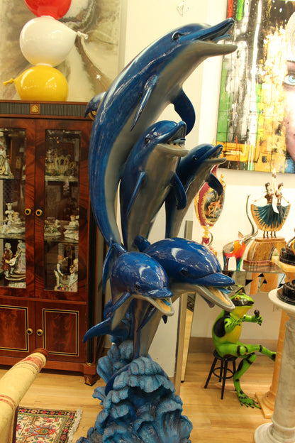 Five Dolphins On Wave Bronze Statue/Fountain  -  Size: 47"L x 27"W x 84"H. 