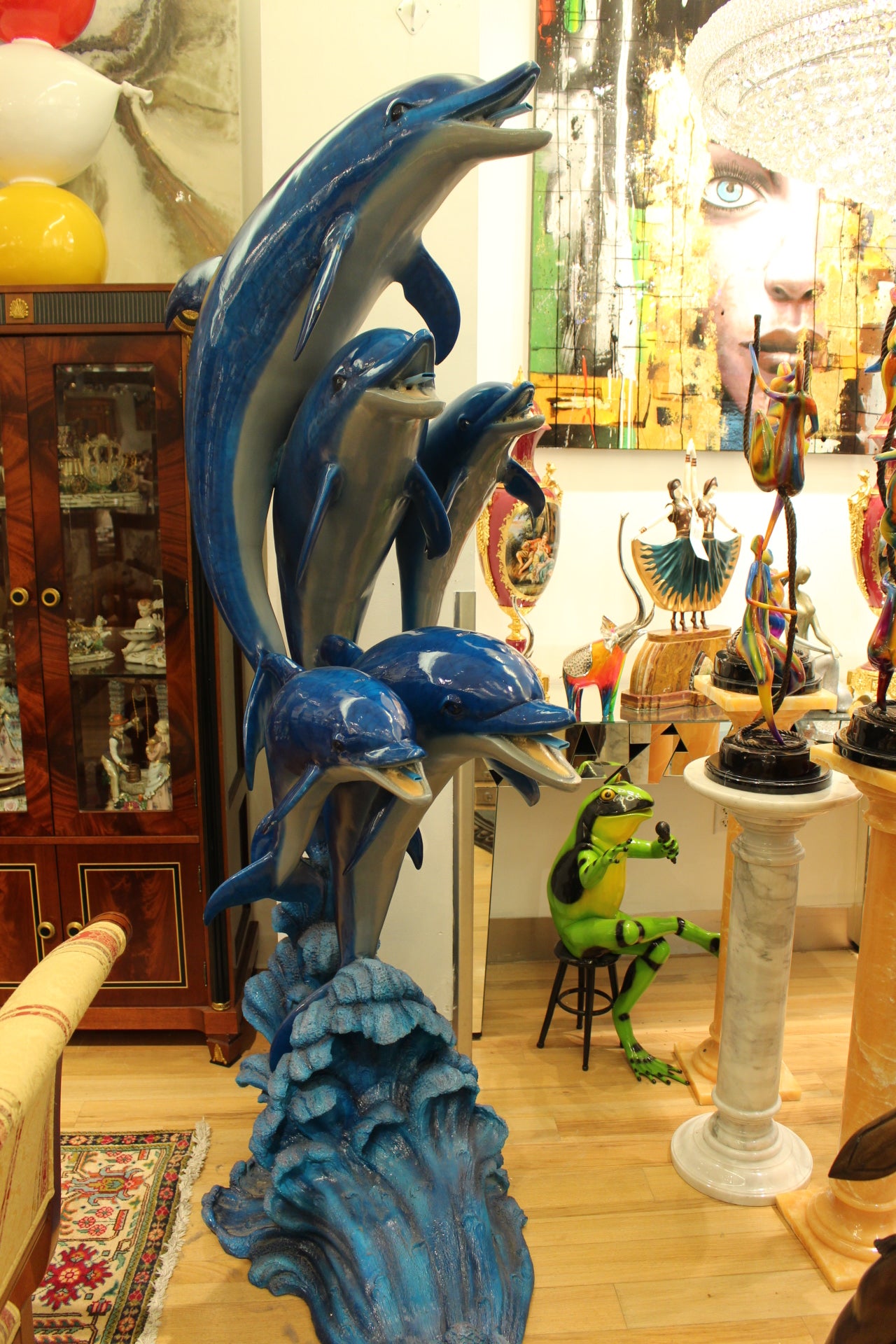 Five Dolphins On Wave Bronze Statue/Fountain  -  Size: 47"L x 27"W x 84"H. 