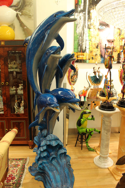 Five Dolphins On Wave Bronze Statue/Fountain  -  Size: 47"L x 27"W x 84"H. 