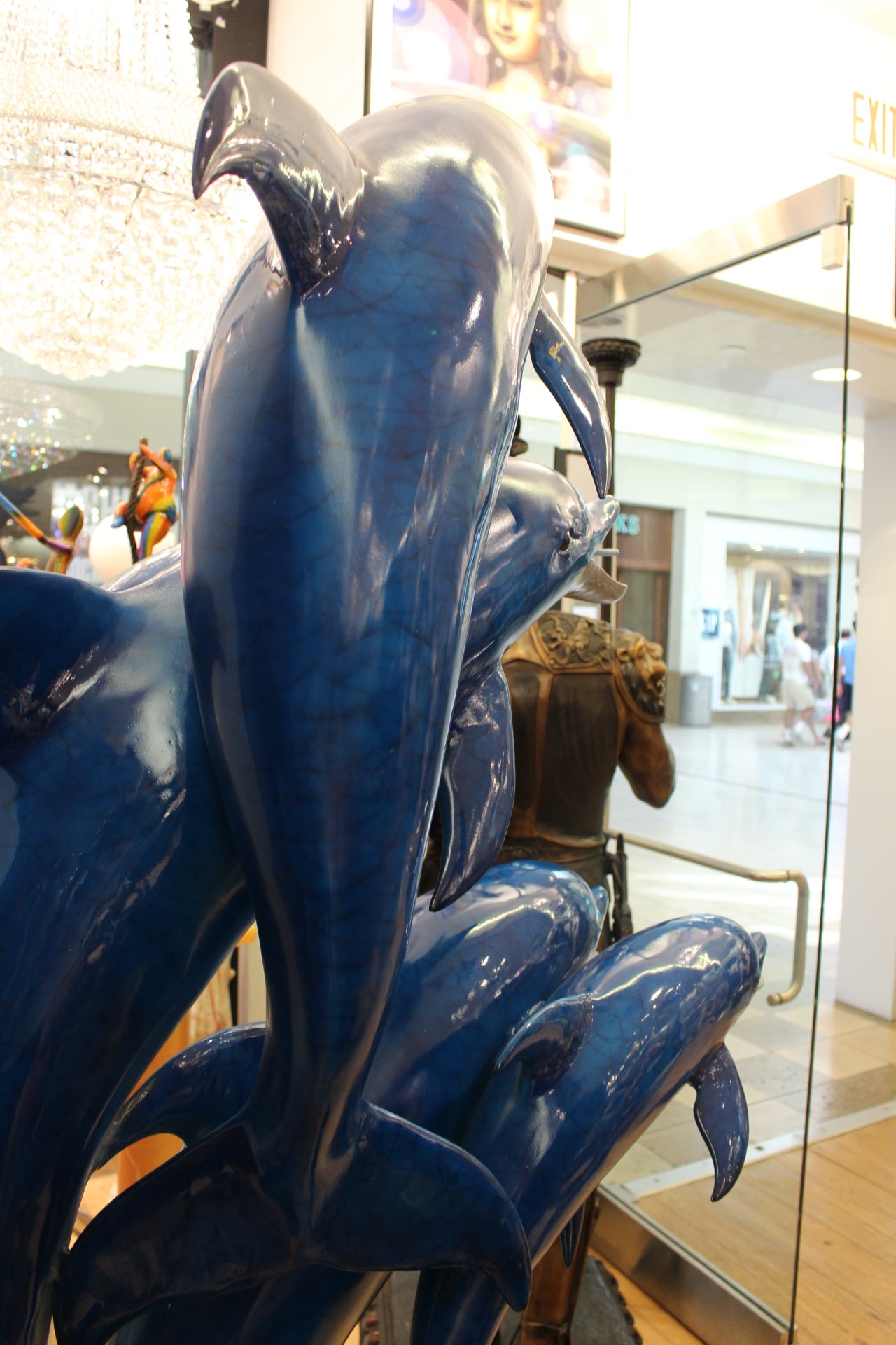 Five Dolphins On Wave Bronze Statue/Fountain  -  Size: 47"L x 27"W x 84"H. 