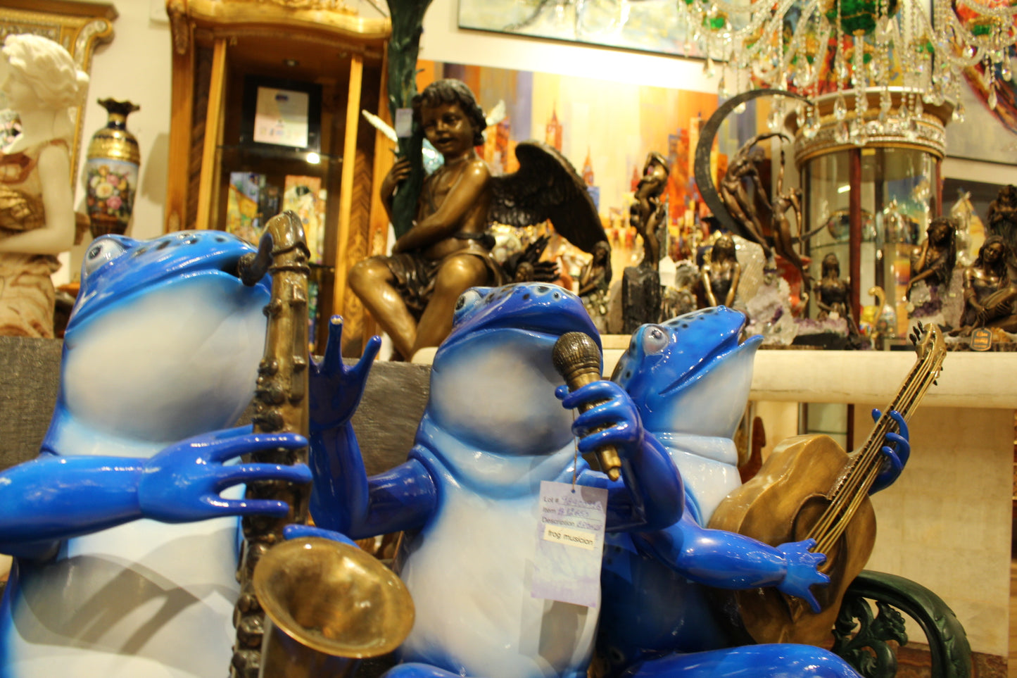 Musical Frogs on a Bench Bronze Statue -  Size: 41"L x 23"W x 33"H. 