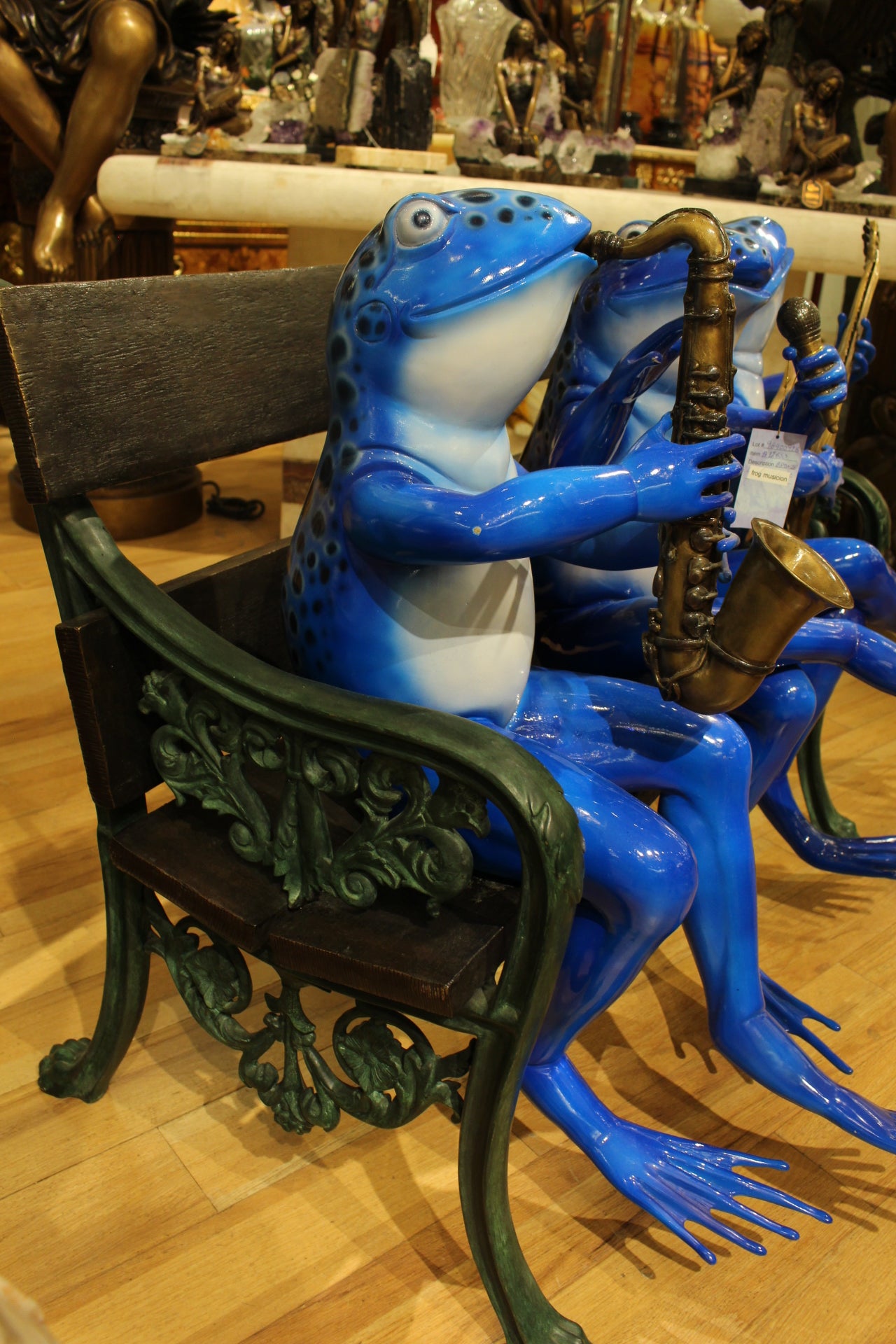 Musical Frogs on a Bench Bronze Statue -  Size: 41"L x 23"W x 33"H. 