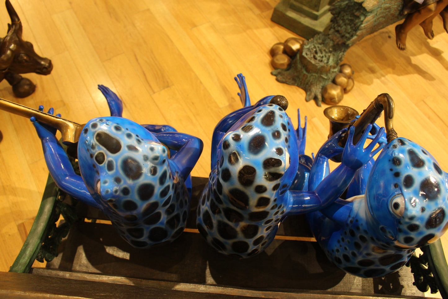 Musical Frogs on a Bench Bronze Statue -  Size: 41"L x 23"W x 33"H. 