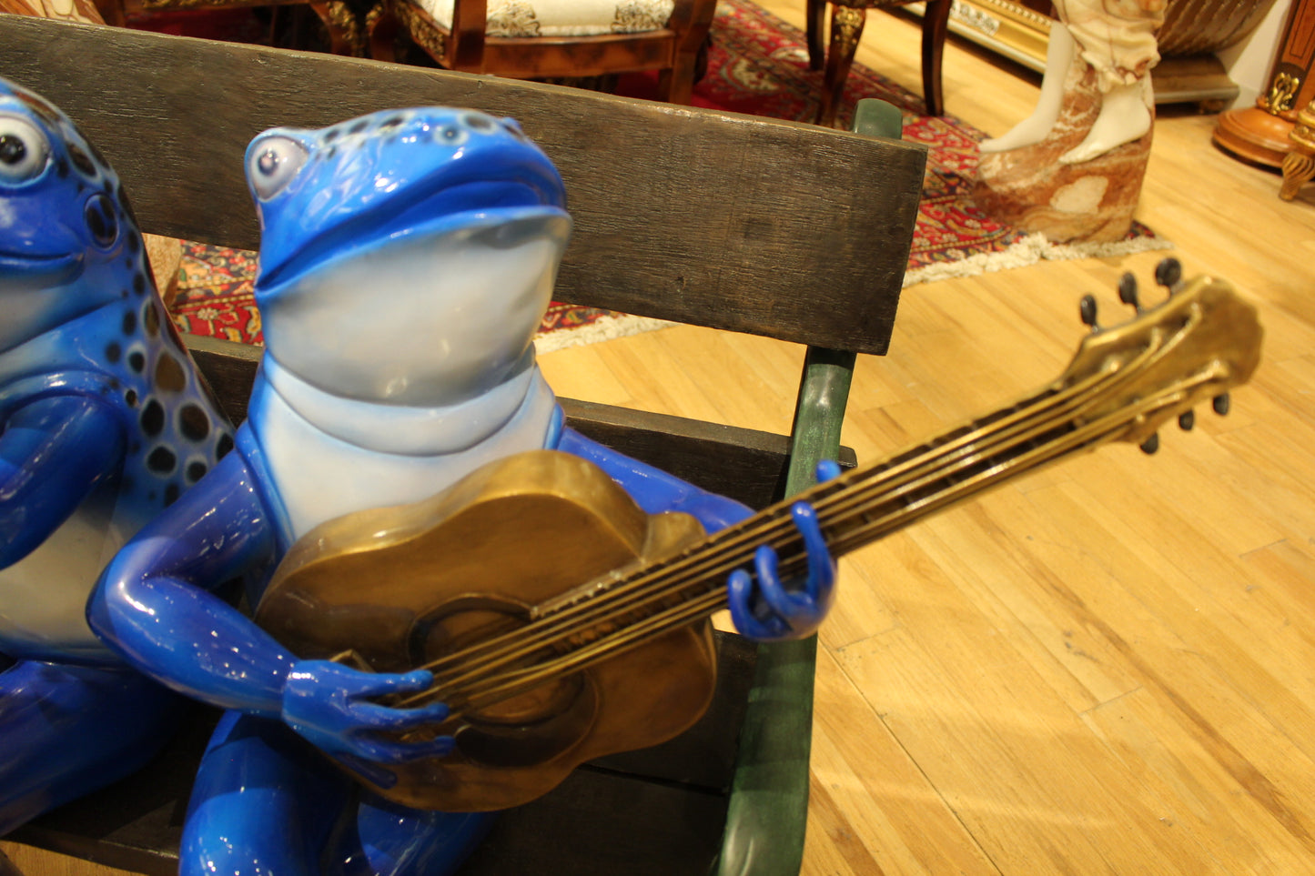 Musical Frogs on a Bench Bronze Statue -  Size: 41"L x 23"W x 33"H. 