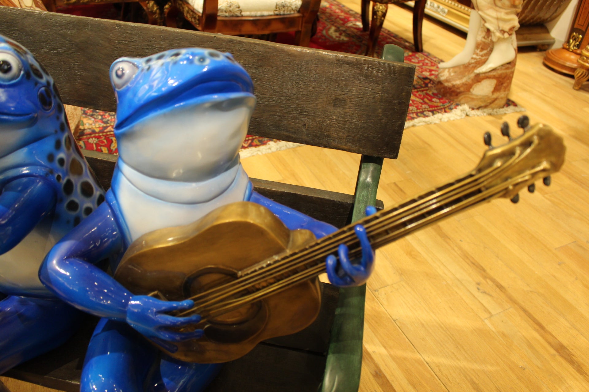 Musical Frogs on a Bench Bronze Statue -  Size: 41"L x 23"W x 33"H. 