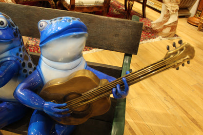 Musical Frogs on a Bench Bronze Statue -  Size: 41"L x 23"W x 33"H. 