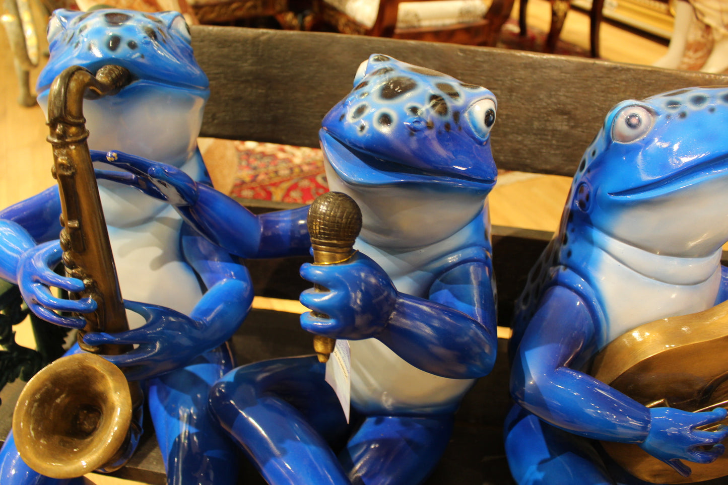 Musical Frogs on a Bench Bronze Statue -  Size: 41"L x 23"W x 33"H. 