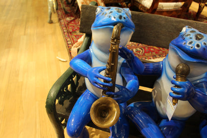 Musical Frogs on a Bench Bronze Statue -  Size: 41"L x 23"W x 33"H. 