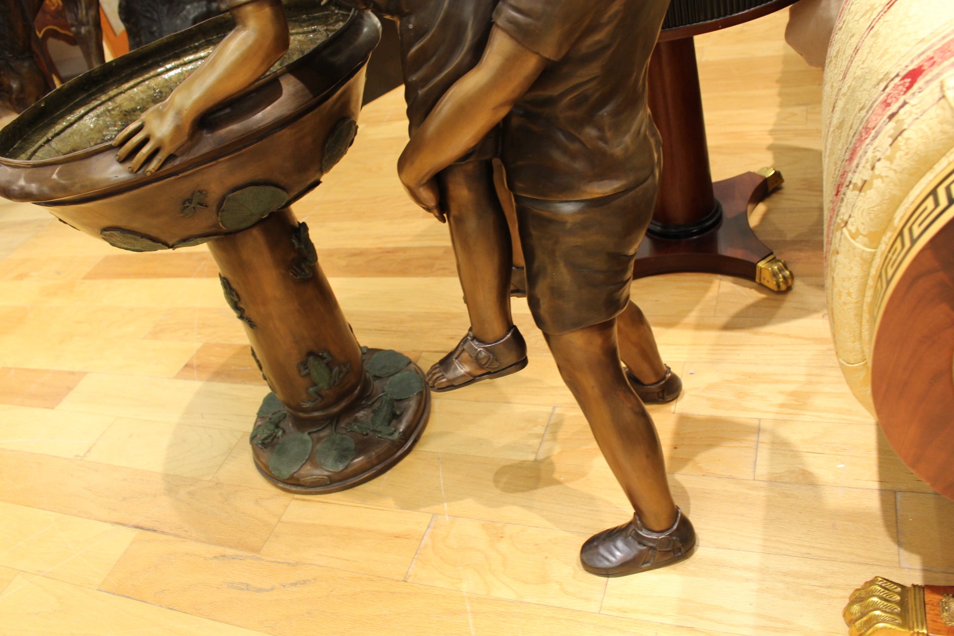 Boy Girl Drinking From Fountain Bronze Statue -  Size: 44"L x 24"W x 42"H. 