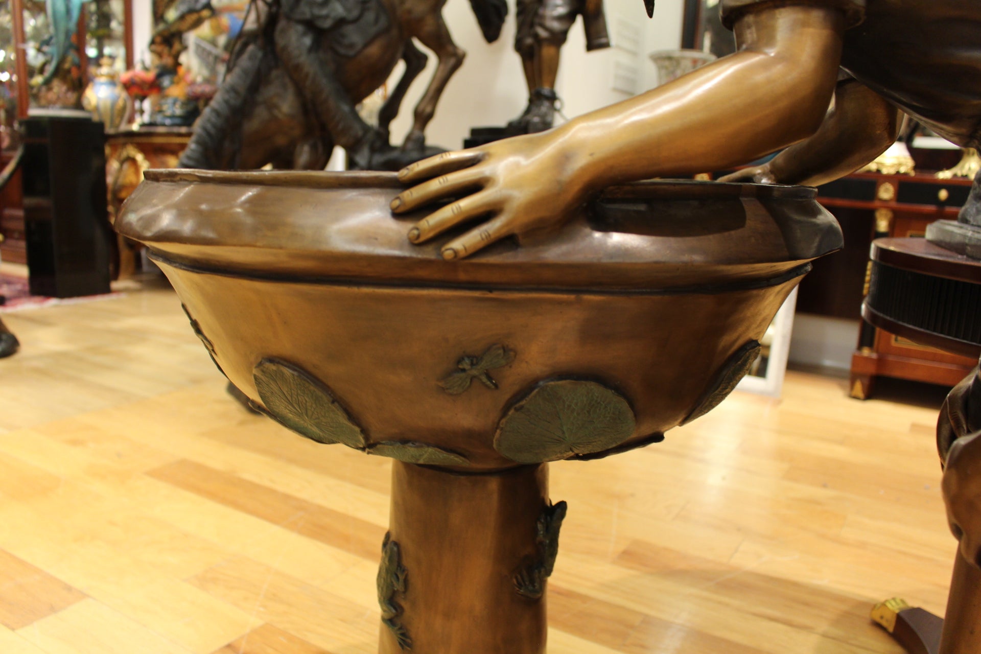 Boy Girl Drinking From Fountain Bronze Statue -  Size: 44"L x 24"W x 42"H. 