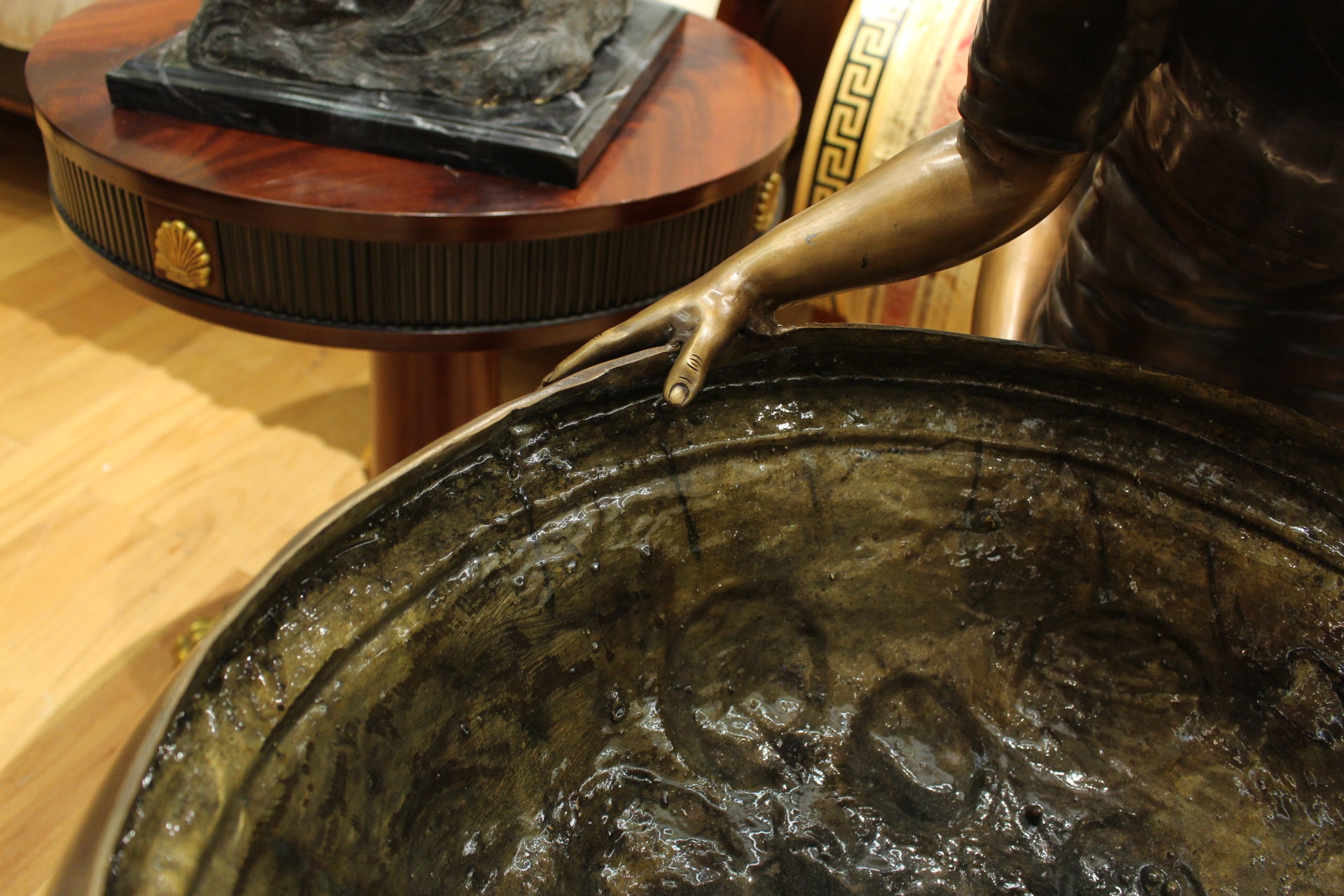 Boy Girl Drinking From Fountain Bronze Statue -  Size: 44"L x 24"W x 42"H. 